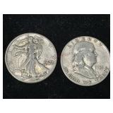 1942 Walking Liberty & 1951 Franklin Half Dollars