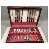 Wooden Box Contains Plated Oneida Flatware