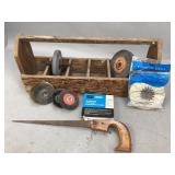Vintage Wooden Toolbox With Assorted Tools