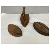 Three Vintage Cast Iron Sad Irons