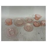 Pink Depression Glass Plates, Creamers, & More