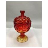 L.E.Smith Moon & Stars Amberina Pedestal Dish