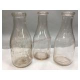 Three Vintage Glass Milk Bottles