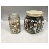Two Vessels Containing Assorted Buttons