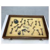 Wooden & Glass Display Case with Locks & Keys