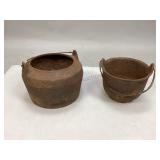 Two Antique Rusty Cast Iron Smelting Pots