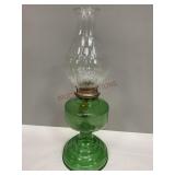 Oil Lamp with Green Base and Clear Chimney