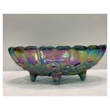 Blue Carnival Glass Harvest Grape Fruit Bowl
