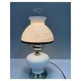 White Milk Glass Lamp with Hobnail Shade