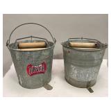 Galvanized Mop Bucket with Wooden Roller Wringer