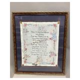 Vintage Framed Cross-Stitch Wall Art on Cloth