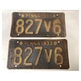 Antique Set of 1933 Penna. License Plates
