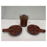 Stoneware Escargot Dishes & Cheese Crock