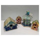 Decorated Bird Houses and Bird Feeder