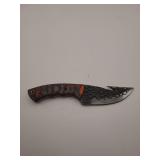 Knife, 8'Demascus steel skinning knife, 4' blade, w/leather sheath