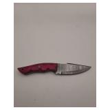 knife, 8' Demascus steel :  blade length 4', w/leather sheath