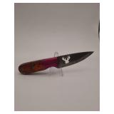 knife, 8' Demascus steel :  silouette blade length 4', w/leather sheath