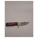 knife, 8' Demascus steel :  blade length 4', w/leather sheath