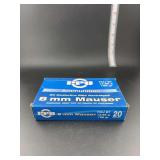 PPU ammunition 8mm Mauser FMJ BT 198gr 20 centerfire rifle cartridges