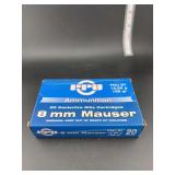 PPU ammunition 8mm Mauser FMJ BT 198gr 20 centerfire rifle cartridges
