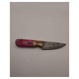 knife, 8' Demascus steel :  blade length 4', w/leather sheath