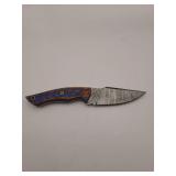 knife, 8' Demascus steel :  blade length 4', w/leather sheath