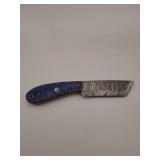 Knife, 8' Demascus steel : square blade length 4', w/leather sheath