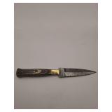 Knife, 8' Demascus steel throwing knife, blade length 4', w/leather sheath