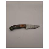 knife, 8' Demascus steel :  blade length 4', w/leather sheath