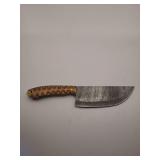 Knife, 12' Demascus steel 2.5' x 7' blade, w/leather sheath