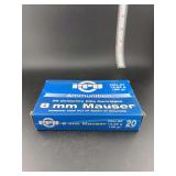 PPU ammunition 8mm Mauser FMJ BT 198gr 20 centerfire rifle cartridges