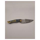 knife, 8' Demascus steel :  blade length 4', w/leather sheath