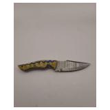 knife, 8' Demascus steel :  blade length 4', w/leather sheath