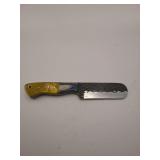 Knife, 8' Demascus steel square blade length 4', w/leather sheath