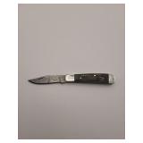 Knife, Demascus steel folding knife, 3'blade, w/leather sheath