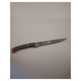 Knife, 14' Demascus steel 9' blade, w/leather sheath