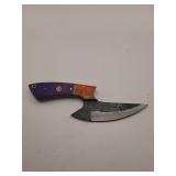 Knife, 9' Demascus steel skinning knife, 5' blade, w/leather sheath