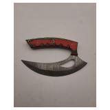Knife, 6' Demascus steel skinning knife, 6' blade, w/leather sheath