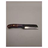 Knife, 8' Demascus steel square blade length 4', w/leather sheath