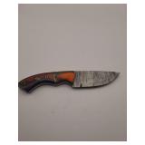 knife, 8' Demascus steel :  blade length 4', w/leather sheath