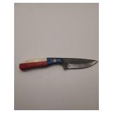 knife, 8' Demascus steel :  blade length 4', w/leather sheath