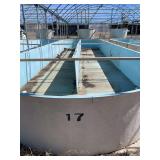Used oval fiberglass aquaculture tank. Approximately 55’x16’x4’. Comes with two tank filtration system and center partition.