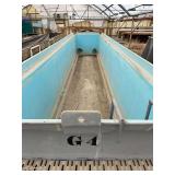 Used rectangular fiberglass aquaculture tank, approximately 29’ X 8.5’ X6’