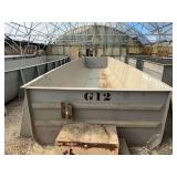 Used rectangular fiberglass aquaculture tank, approximately 40’ x 9.5’ x 4’