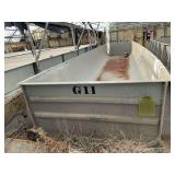 Used rectangular fiberglass aquaculture tank, approximately 40’ x 9.5’ x 4’