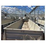 Used Rectangular fiberglass aquaculture tank, approximately 39’ X 10.5’ X 4’, with 2-tank filtration system