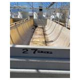 Used rectangular aquaculture fiberglass tank with two filtration tanks. Approximately 34’x10 1/2’x4’.