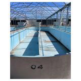Used oval fiberglass aquaculture tank. Approximately 55’x16’x4’. Comes with two tank filtration system and center partition.