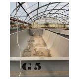 Used rectangular fiberglass aquaculture tank, approximately 33.5’ x 9.5’ x 4’.