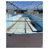 Used oval fiberglass aquaculture tank. Approximately 55’x16’x4’. Comes with two tank filtration system and center partition.